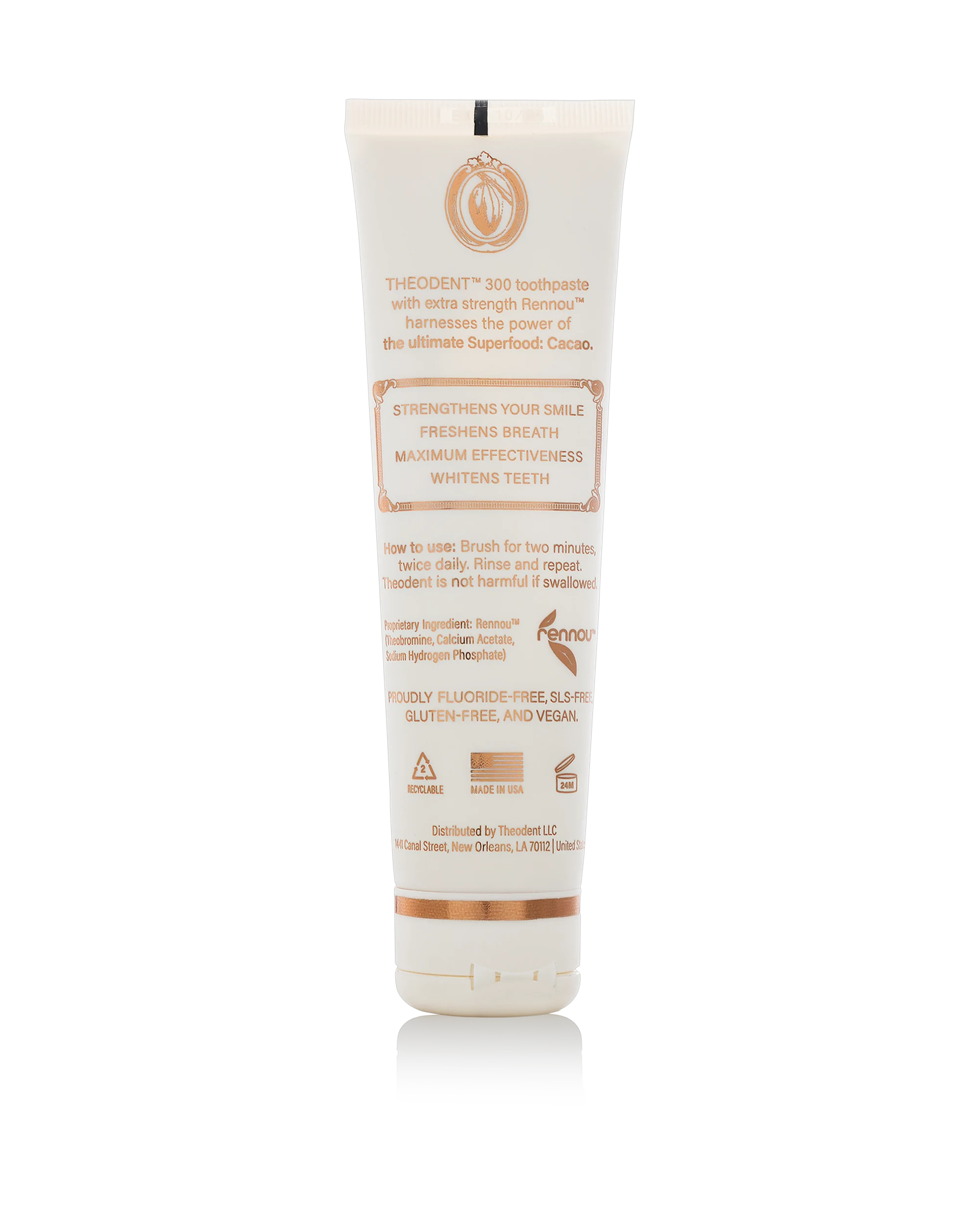Back of Theodent 300 packaging with ingredients and directions