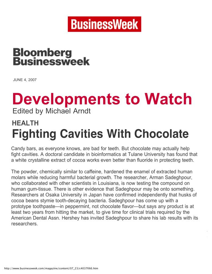 BusinessWeek Fighting Cavities With Chocolate, June 2007