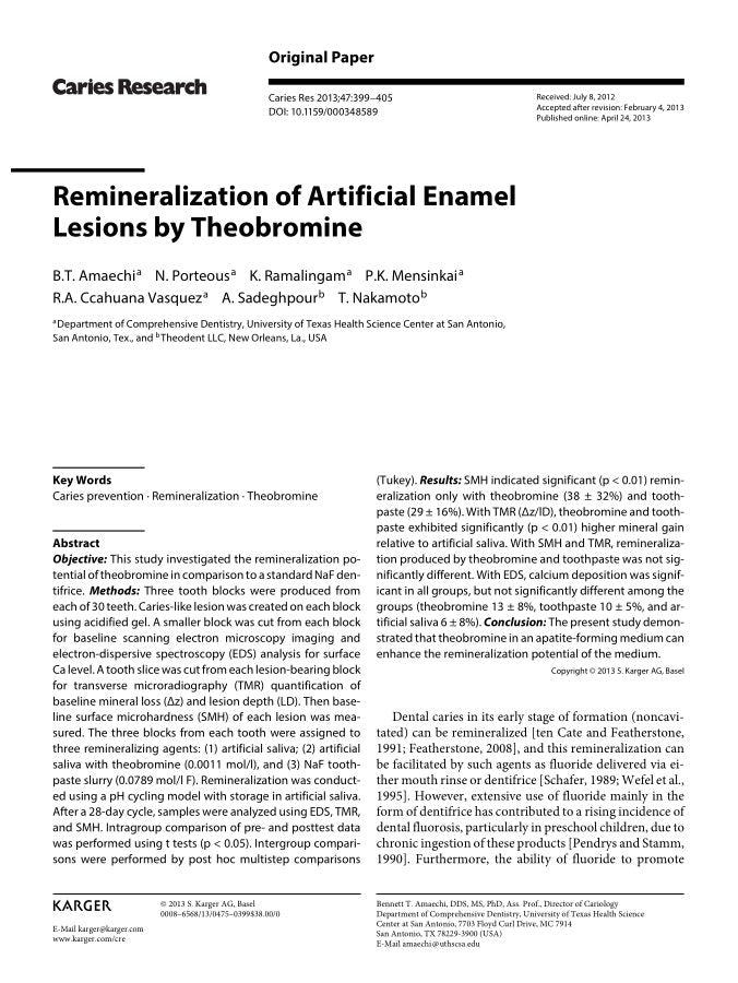 Caries Research paper on remineralization by theobromine