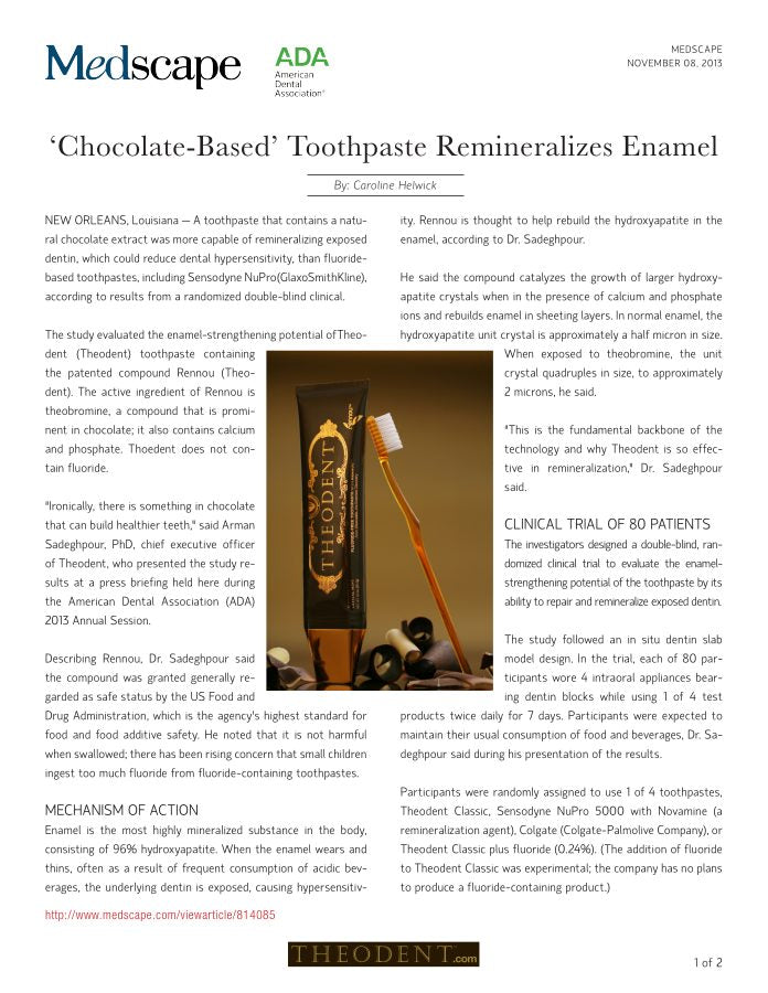 Medscape Medical News on chocolate-based toothpaste remineralizing enamel