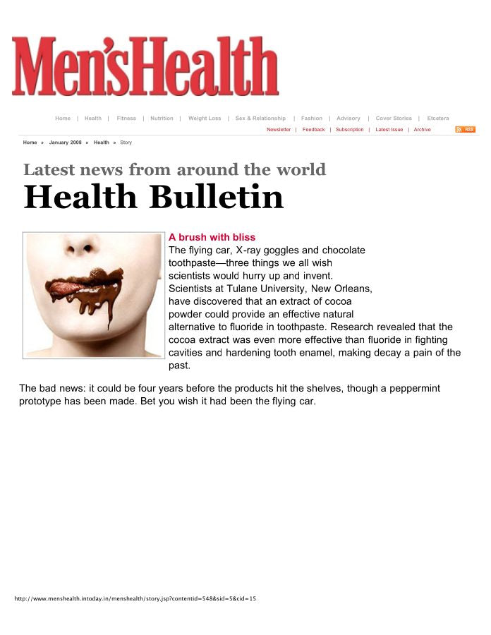 Men's Health Health Bulletin page featuring Theodent