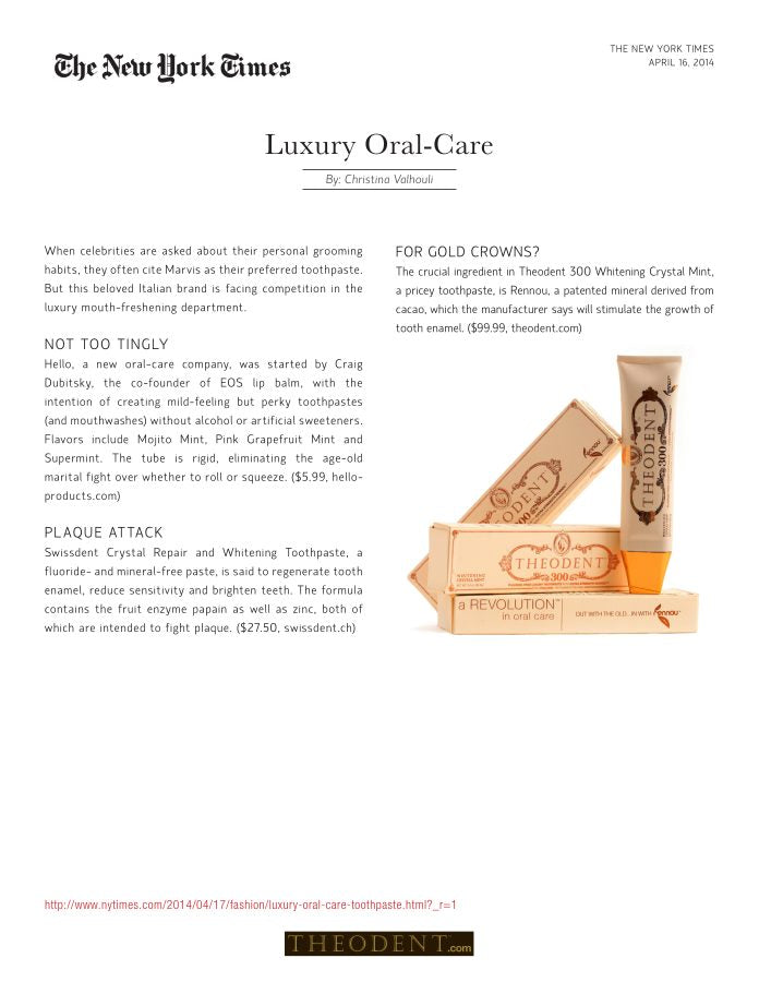 The New York Times Luxury Oral-Care page featuring Theodent 300
