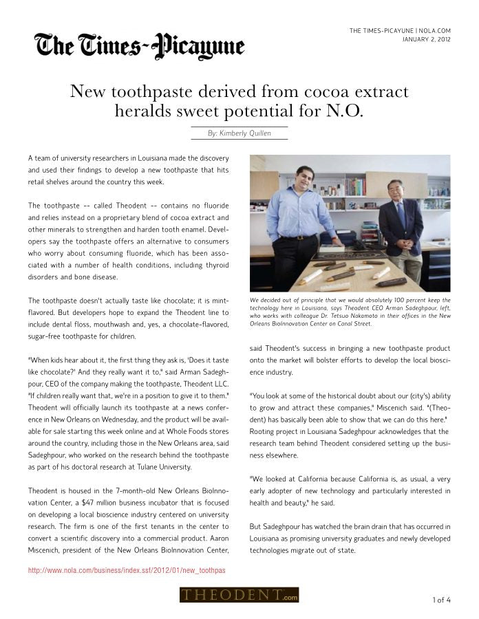 The Times-Picayune page on the laboratory behind Theodent