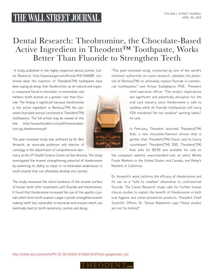 The Wall Street Journal page on Theodent and theobromine